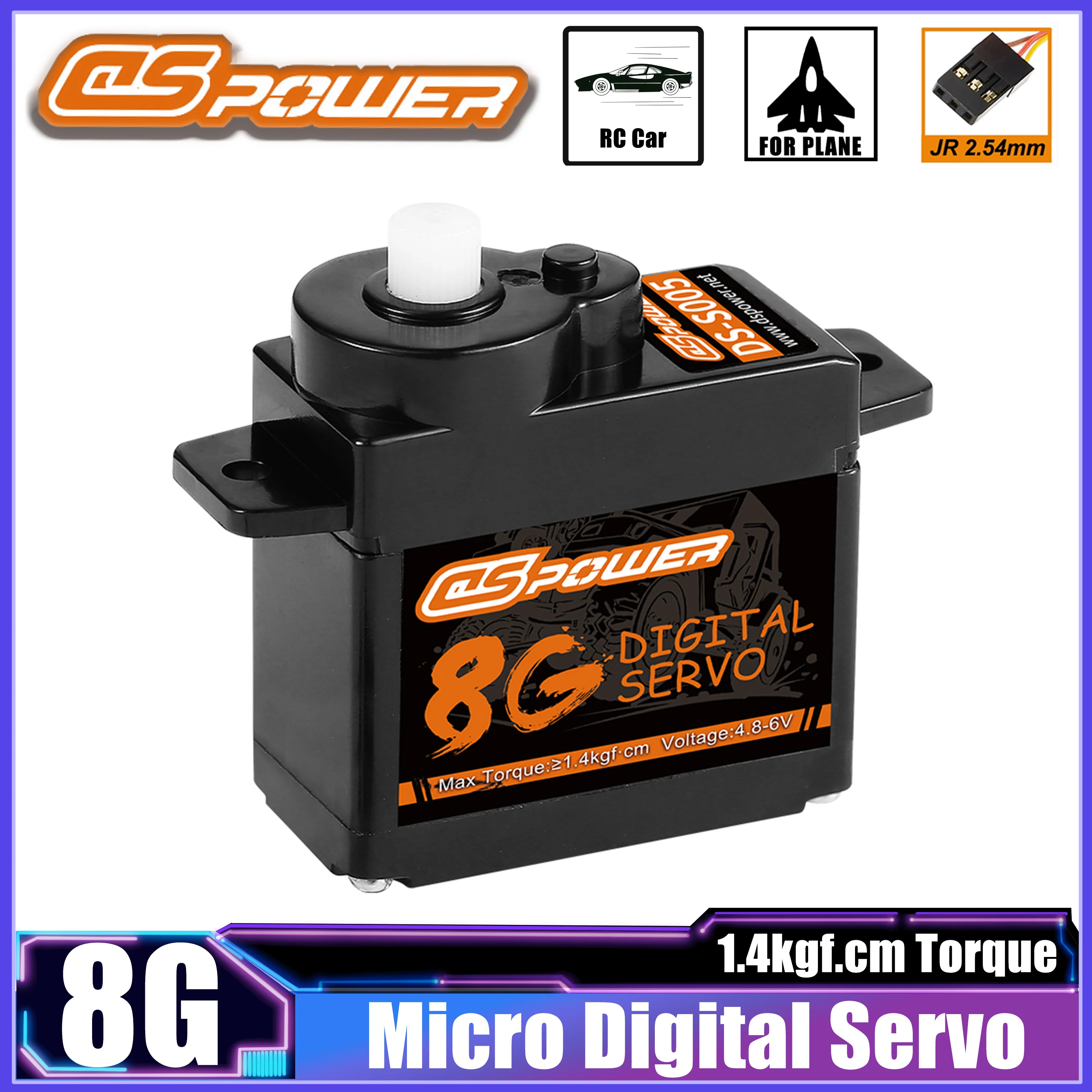 DSPOWER 8G 1.4kg Torque Micro Digital Plastic Gear Servo JR Plug for RC Car Crawler Helicopter Fixed-wing Drone Toy Wltoys Axial
