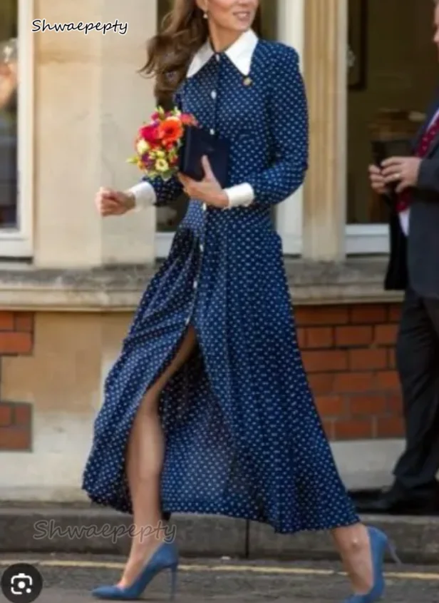 Elegant Kate Party Prom Dress Drop Waist Ankle Length Polka Dot Vacation Gowns Long Sleeves Peter Pan Collar Customized