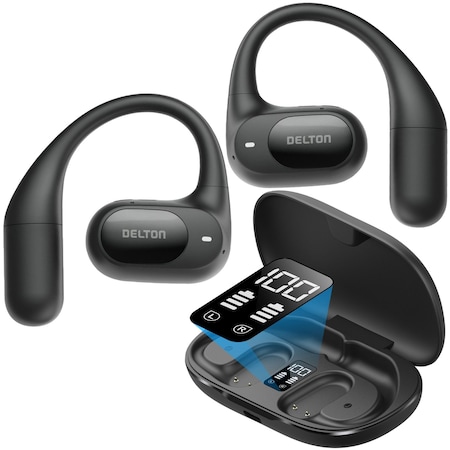 DELTON O104 Open-Ear Bluetooth Earbuds/Headphone with Charging Case, Black