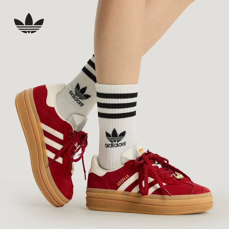 Adidas Originals KJ4293 Damen Low-Top Gazelle Sneakers Rot Weiß Leder-Obermaterial Schnürschuhe Casual Skate-Schuhe Gummisohle Mode
