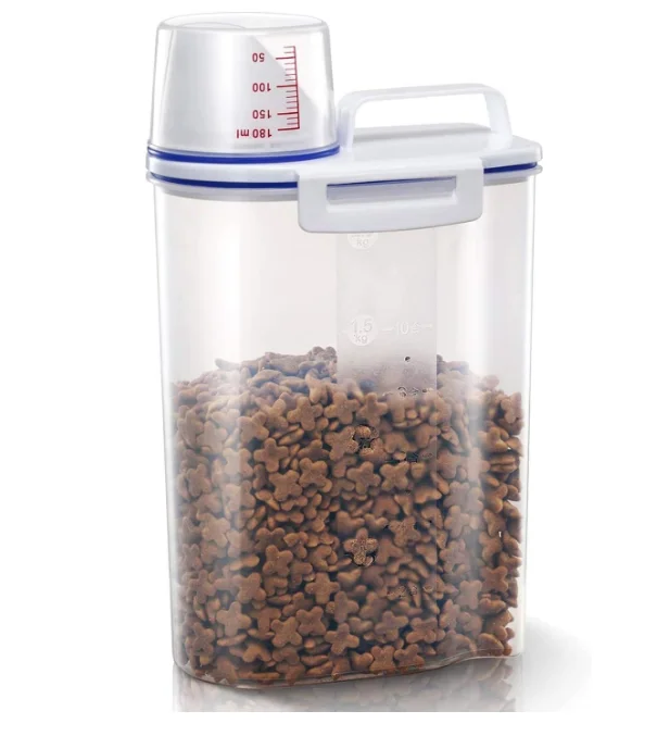 Conteneur de stockage d'aliments pour animaux de compagnie, distributeur de nourriture sèche hermétique avec gobelet doseur, seau de stockage d'aliments pour chiens et chats, résistant à l'humidité.
