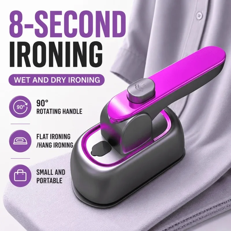 Défroisseur vapeur portatif pour vêtements, fer à repasser portable à double usage (vapeur sèche et humide), mini fer à repasser électrique de voyage pour vêtements et usage domestique.
