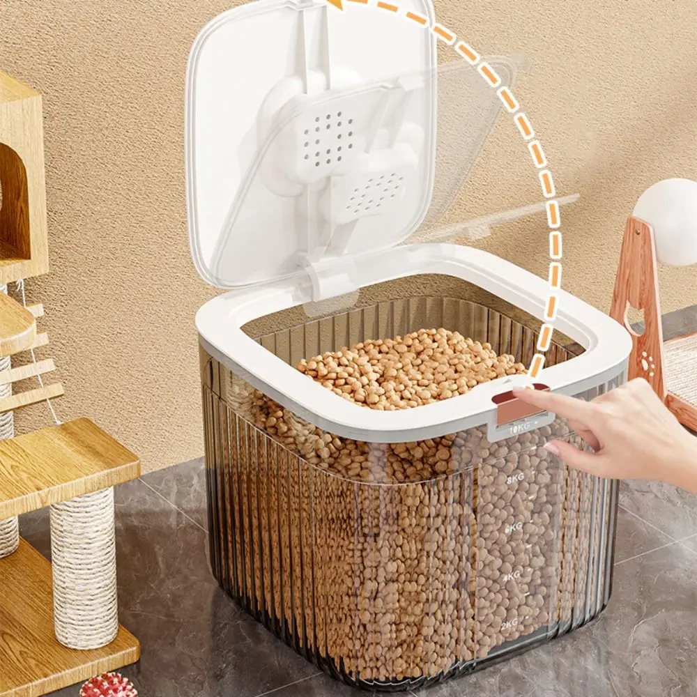 Conteneur de stockage de nourriture pour chien avec couvercle rabattable, transparent, grande capacité, boîte de nourriture sèche pour chat, baril de stockage de nourriture pour animaux de compagnie en plastique scellé