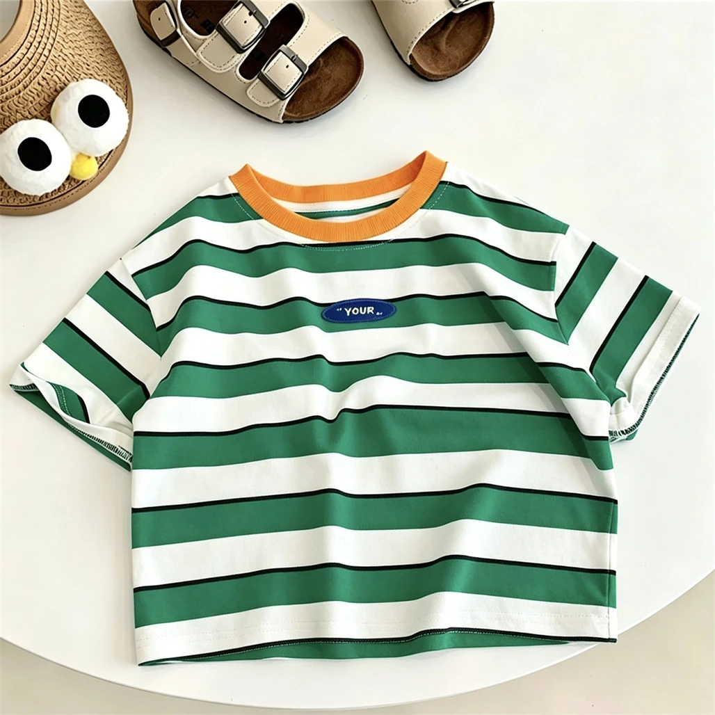 Thin Soft Clothing Striped TShirt For Boys And Girls Korean Style Clothes Summer Short-sleeved Tops Kids Fashion Casual Wear