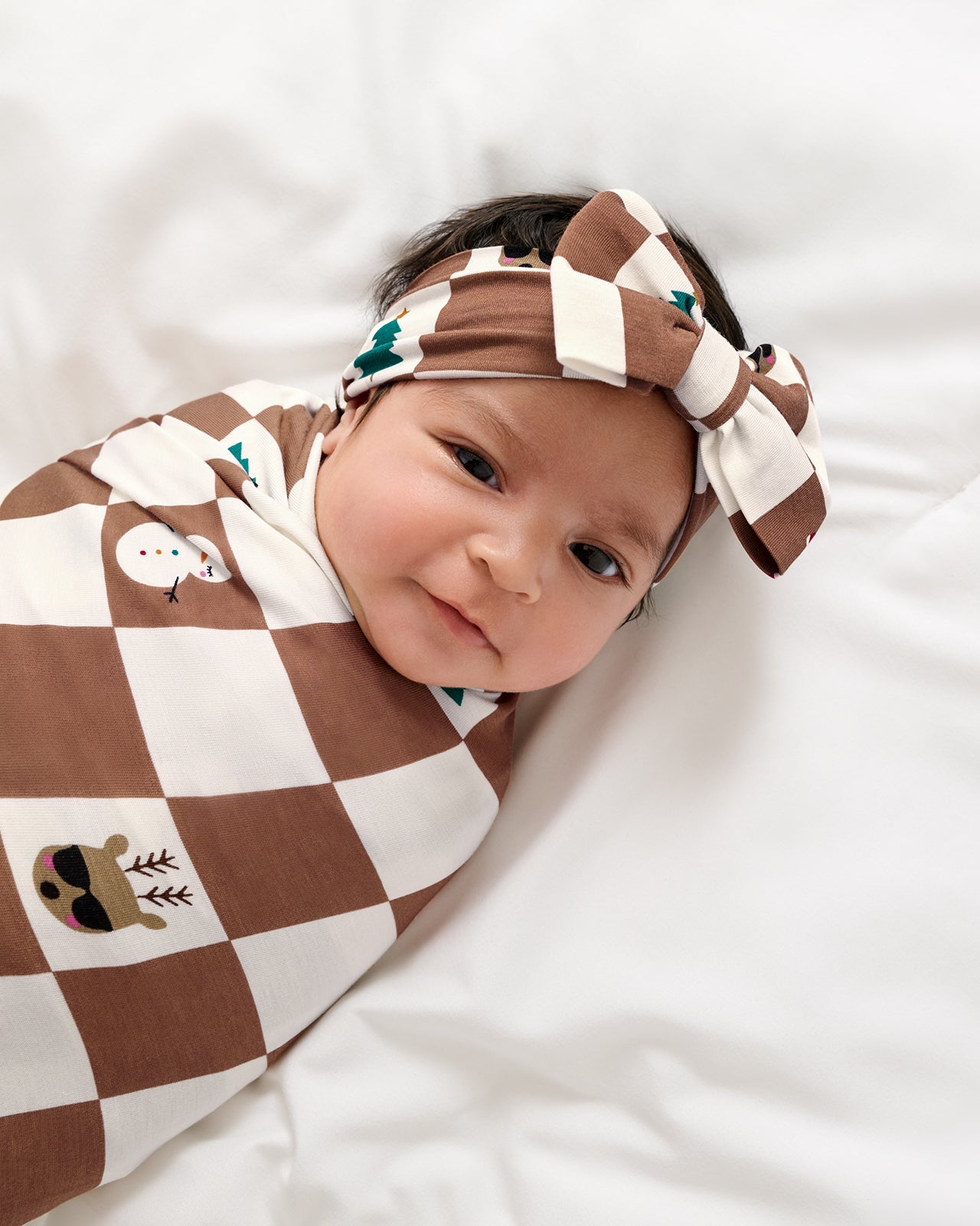 Holiday Checks Swaddle & Luxe Baby Girl Soft & Stretchy Bamboo Bow Headbands Set - OSFA