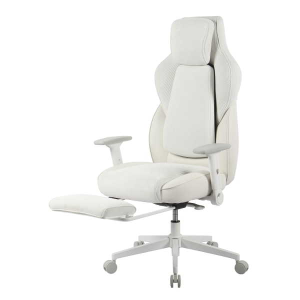 RS Gaming Saphira Ergonomic Fabric/Vegan Leather High-Back Gaming Chair With Footrest, Warm White, BIFMA Compliant