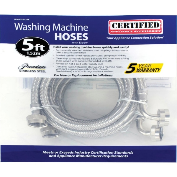 Certified Appliance Accessories 2 PK Braided Stainless Steel Washing Machine Hoses with Elbow - 60