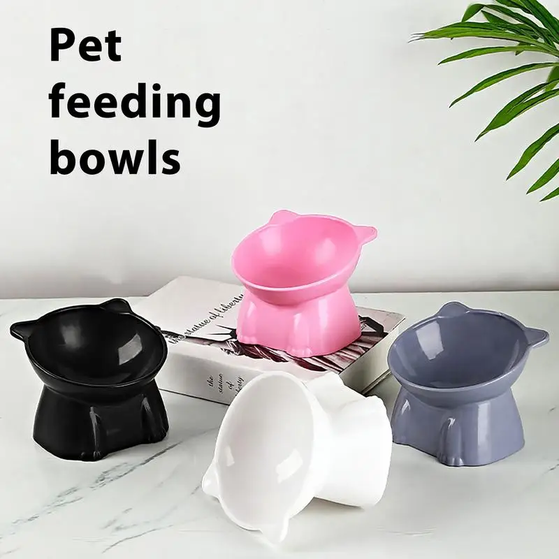 Bol de nourriture surélevé pour chat, plat de nourriture incliné pour chats d'intérieur, bols de nourriture pour animaux de compagnie antidérapants, grands bols d'alimentation pour chats pour éviter les moustaches du cou