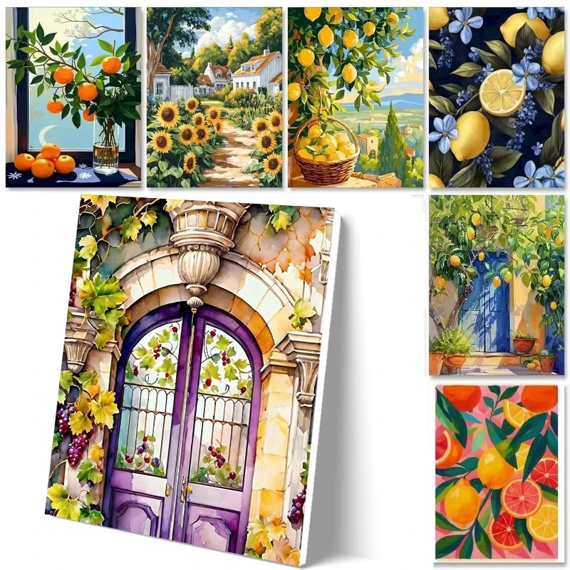 Gatyztoire paysage bricolage peinture par numéros Kits citron arbre acrylique Pigment dessin coloriage par numéros pour adultes bricolage cadeau