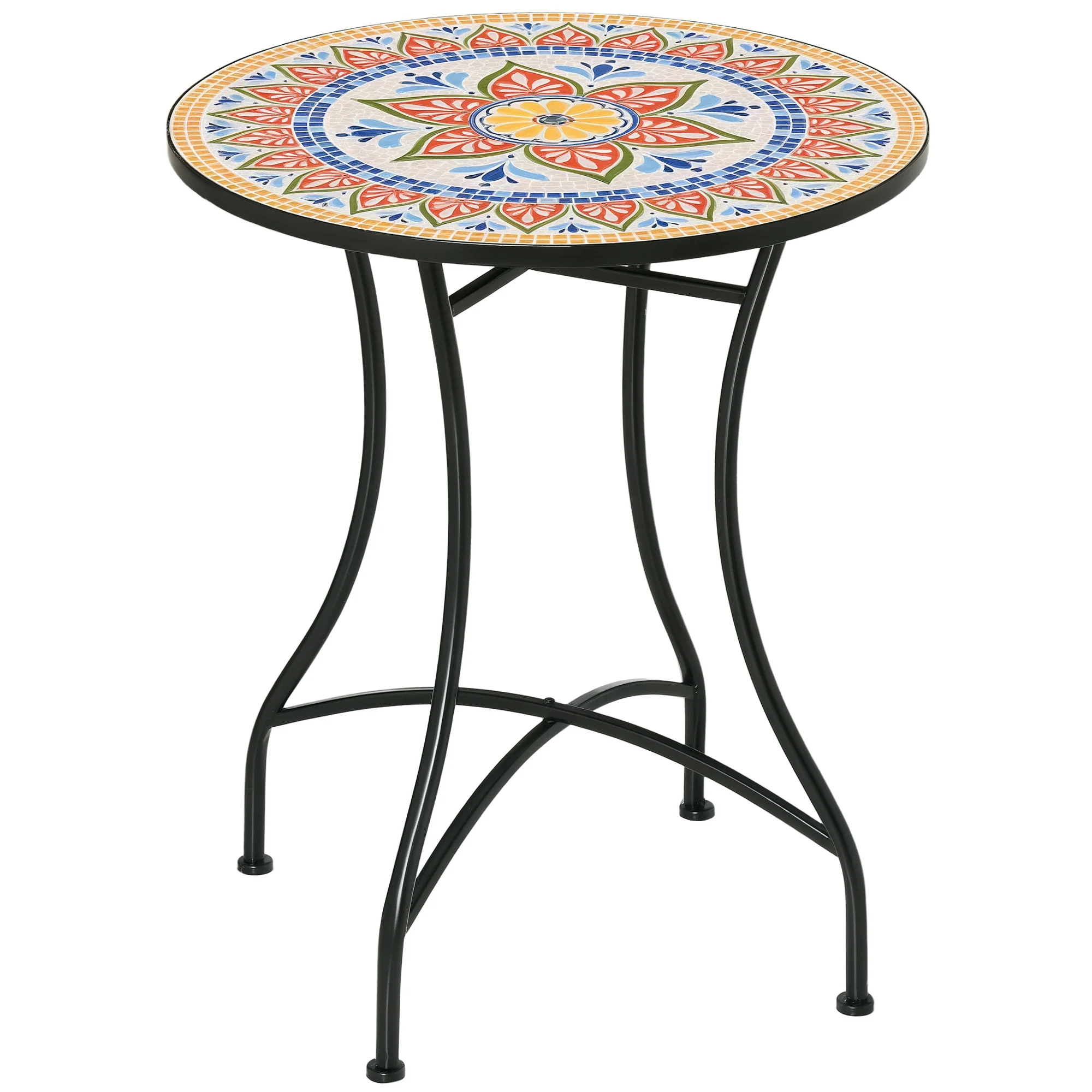 Outsunny Gartentisch Mosaiktisch rund Bistrotisch Beistelltisch Rot Ø60 cm