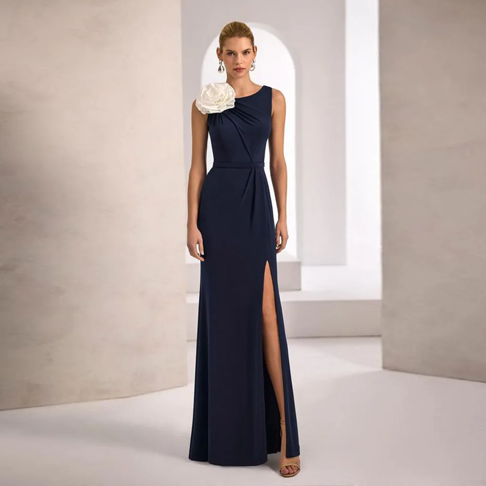 Evening Dress Customized Design Elegant Boat Neck One Shoulder Flowers Embossed Floor Length Prom Gown Bridesmaid Party Dresses