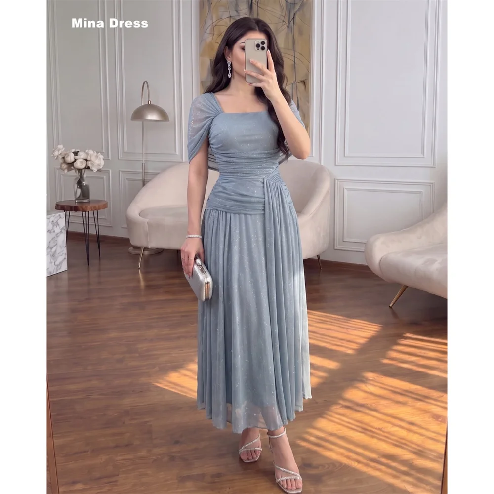 Mina Customized Gray Pleated Sleeveless Shawl Lace Birthday Dresses for Woman Luxurious Women's Evening Dresses Prom Dress Party