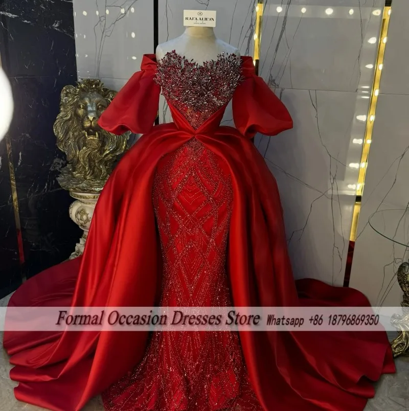Red Exquisite Mermaid Sweetheart Off The Shoulder Evening Dress Crystal Formal Occasion Prom Dresses Dinner Gowns Customized