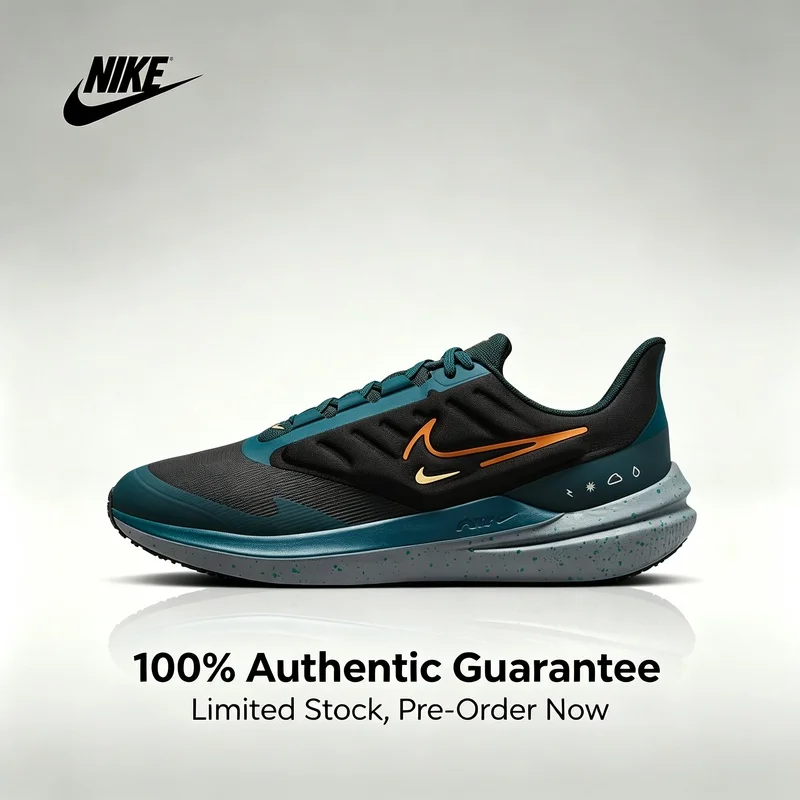 Nike Air Winflo 9 Bequeme und vielseitige Low-Top-Freizeitschuhe für Herren, Schwarz und Blau DM1106-002