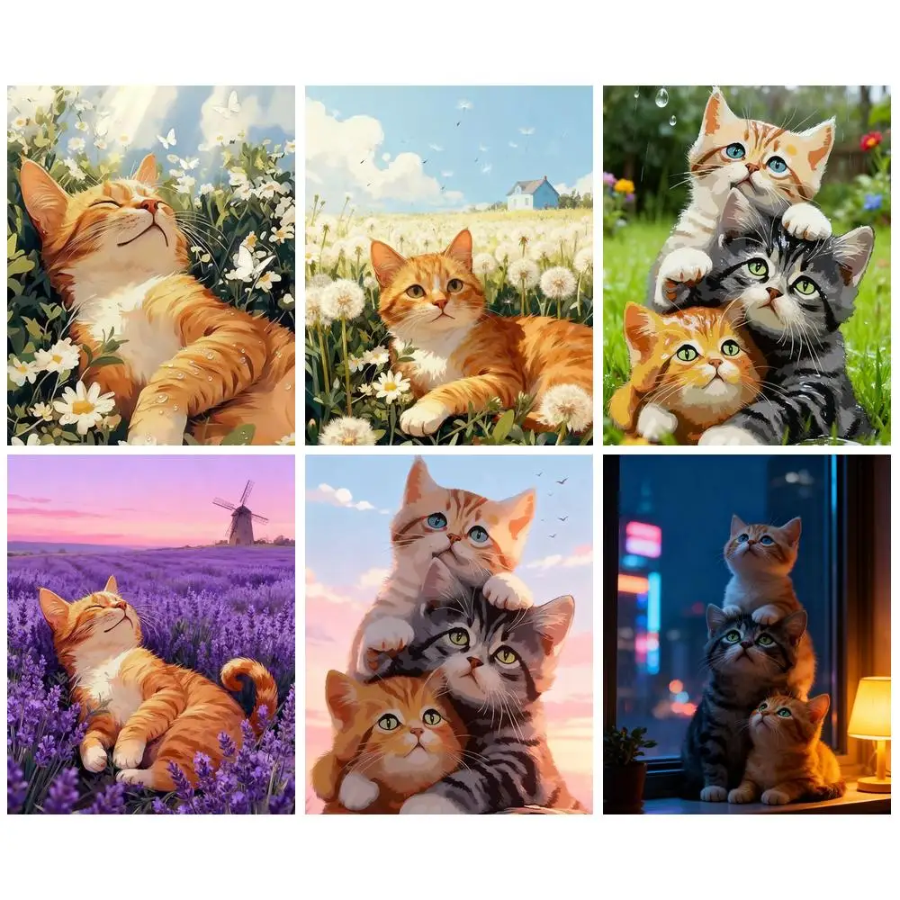 Gatyztoire bricolage peinture par numéros chat coloré peinture acrylique sur toile animaux image moderne par numéros pour adultes bricolage cadeau