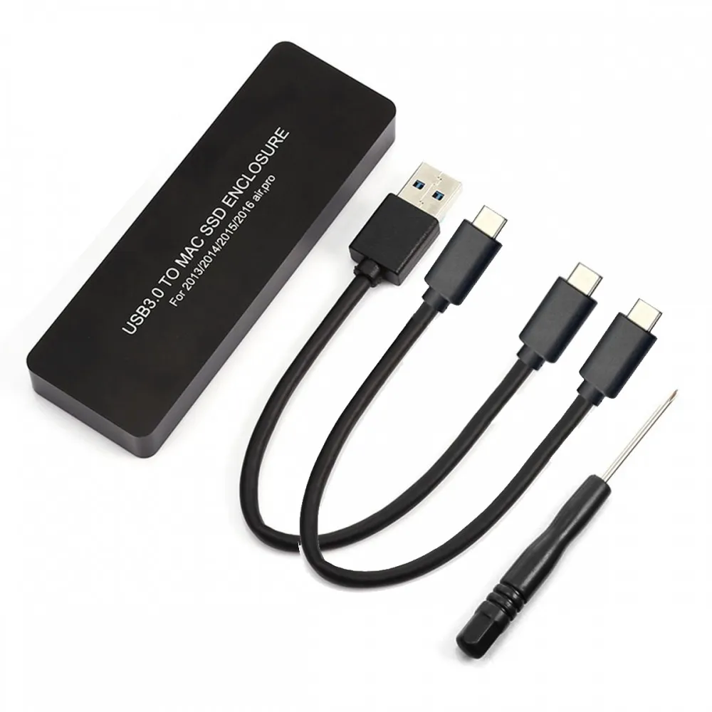 Boîtier SSD Mac 20 Gbit/s USB 3.2 Type-C vers 16+12 broches pour disque dur mobile, compatible MAC Air Pro 2013 2014 2015 2016, boîtier portable SSD