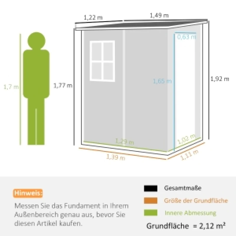 Abri de jardin 1,54 m³, abri de jardin avec toit en pente, 122 x 149 x 192/177 cm, abri de jardin avec porte verrouillable, fenêtre, garage à vélos, armoire de jardin en aluminium, pour cour arrière, jardin, gris