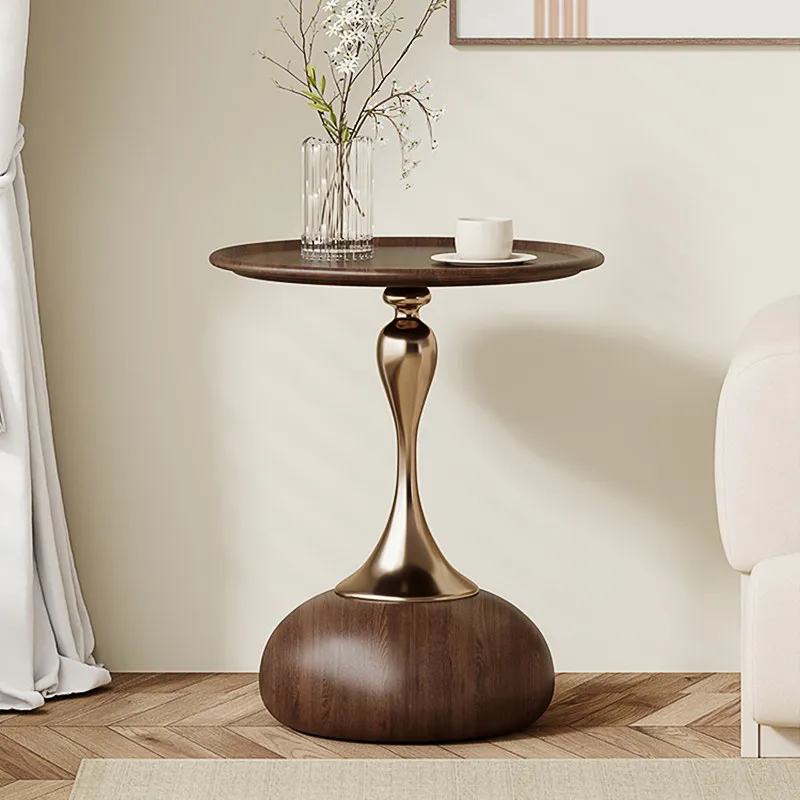 Table basse vintage de luxe, ronde, en métal couleur noyer, créative, pour salon, balcon, table d