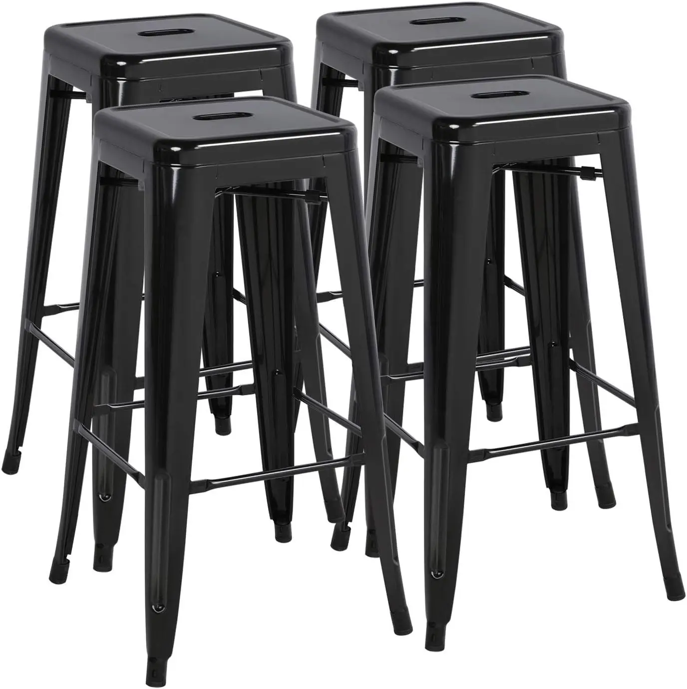 Industrieller Barhocker-Set, 4 Stück, hoher Hocker, 76 cm, Metall, 150 kg, Schwarz