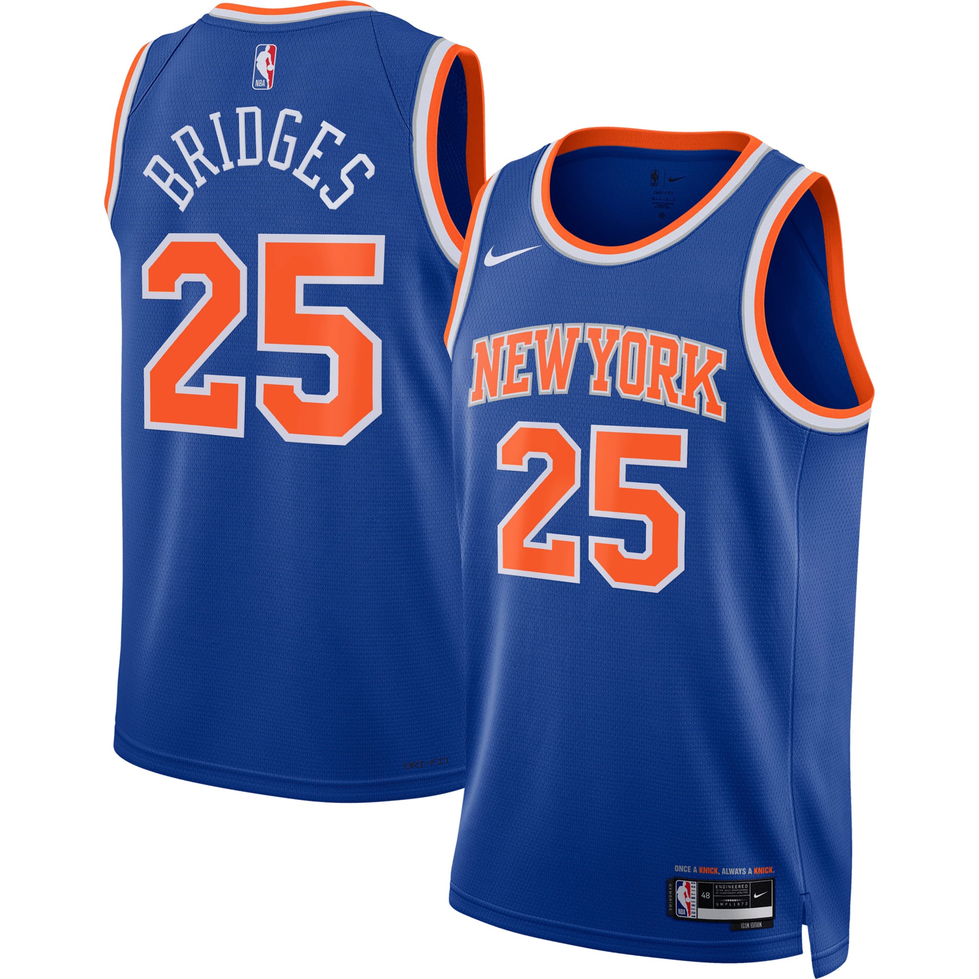 Maillot Swingman Nike Icon Edition des New York Knicks - Bleu - Mikal Bridges - Enfant - unisexe Taille: S (8)