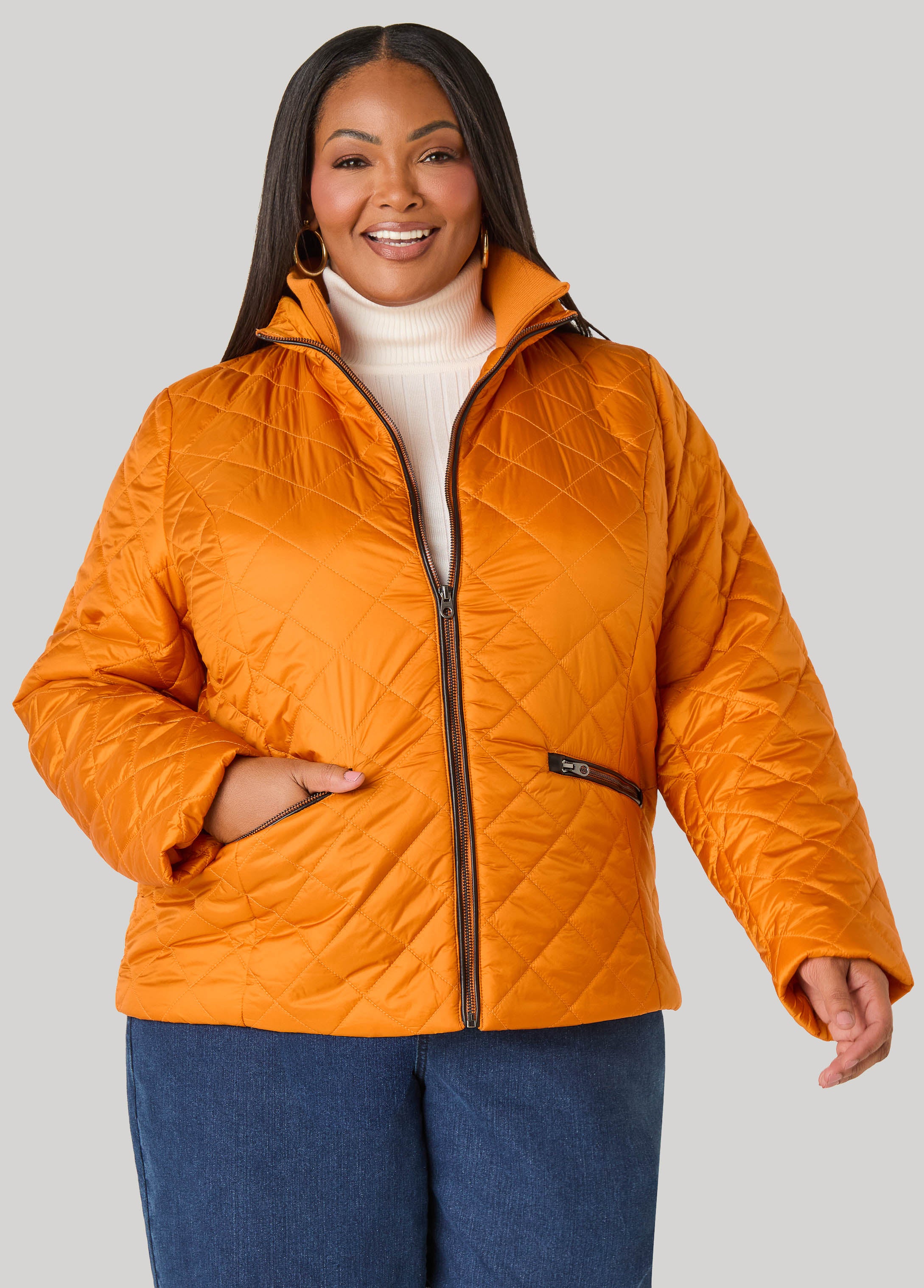 Plus Size Mock Neck Quilted Bomber Jacket