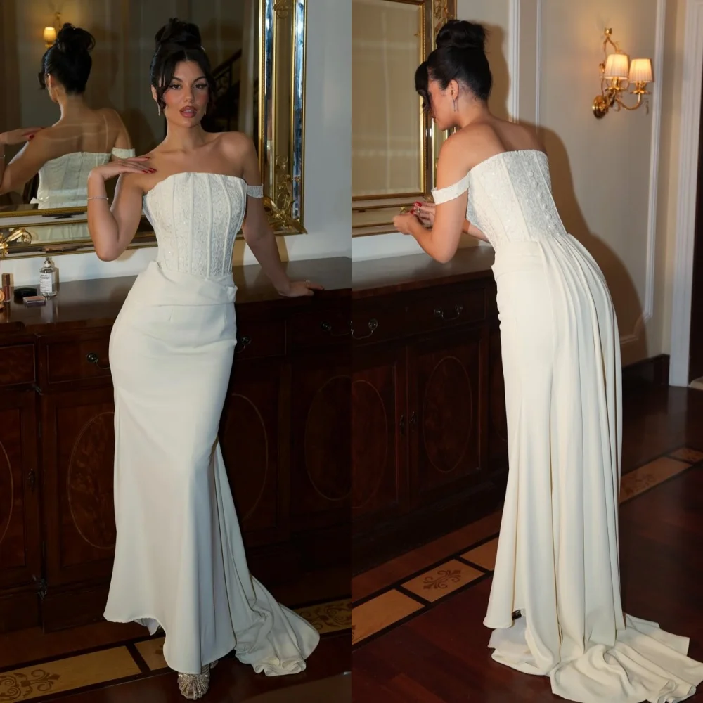 Customized Exquisite Elegant Jersey Pleat Ruched Lace Mermaid One-shoulder Long Dresses Bespoke Occasion Dresses Sizes Available