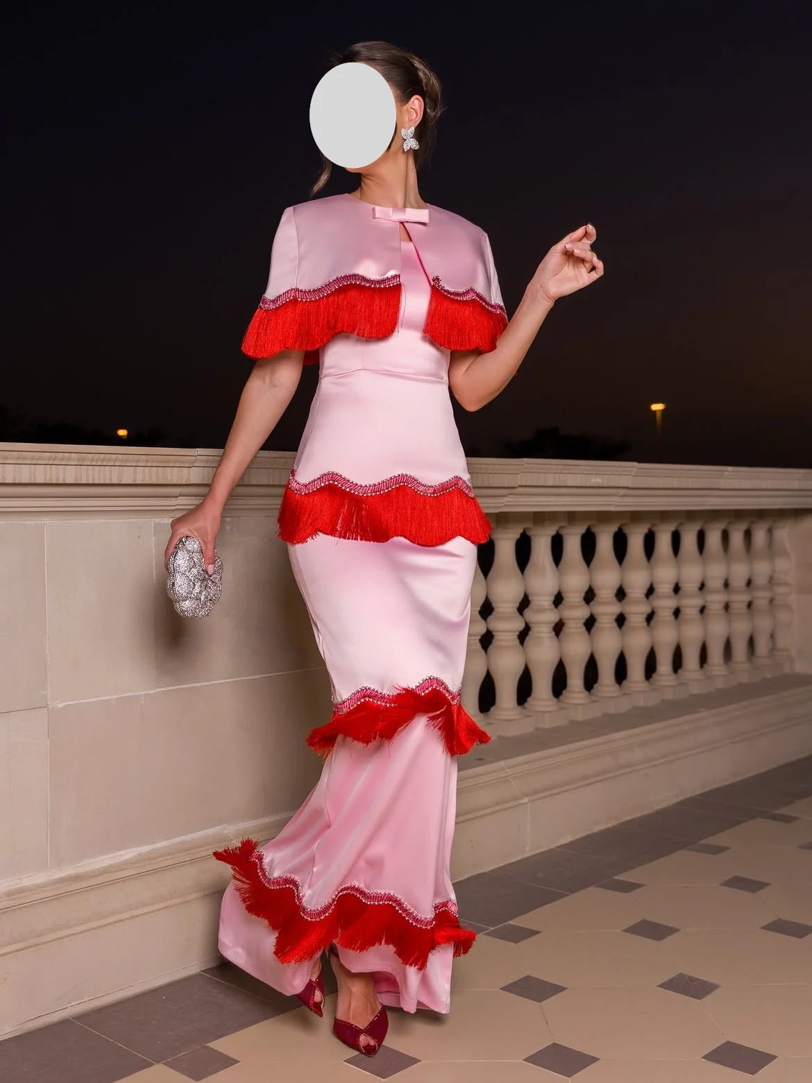 QR Sheath Strapless Tassel Jacket Sharon Saudi Customized For Women Luxurious Evening Dresses Floor Length Gown Prom Dresses