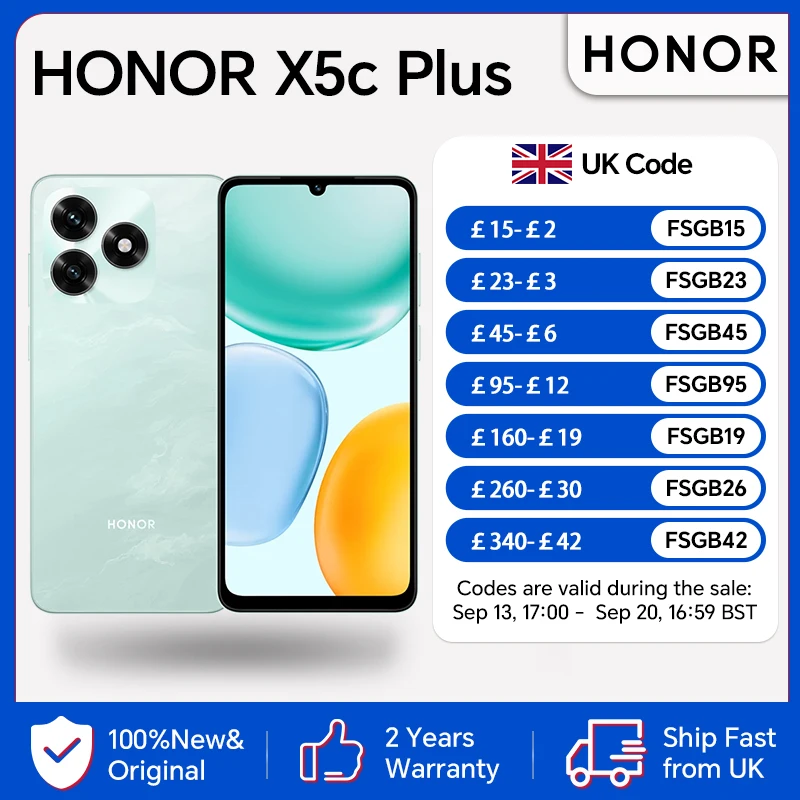 HONOR X5c Plus, EU Version, 4G Smartphone,6.74-inch LCD Screen,5260 mAh Battery,50MP Main Camera,Octa-core CPU,4GB+128GB/4GB+256GB,HONOR Smartphone