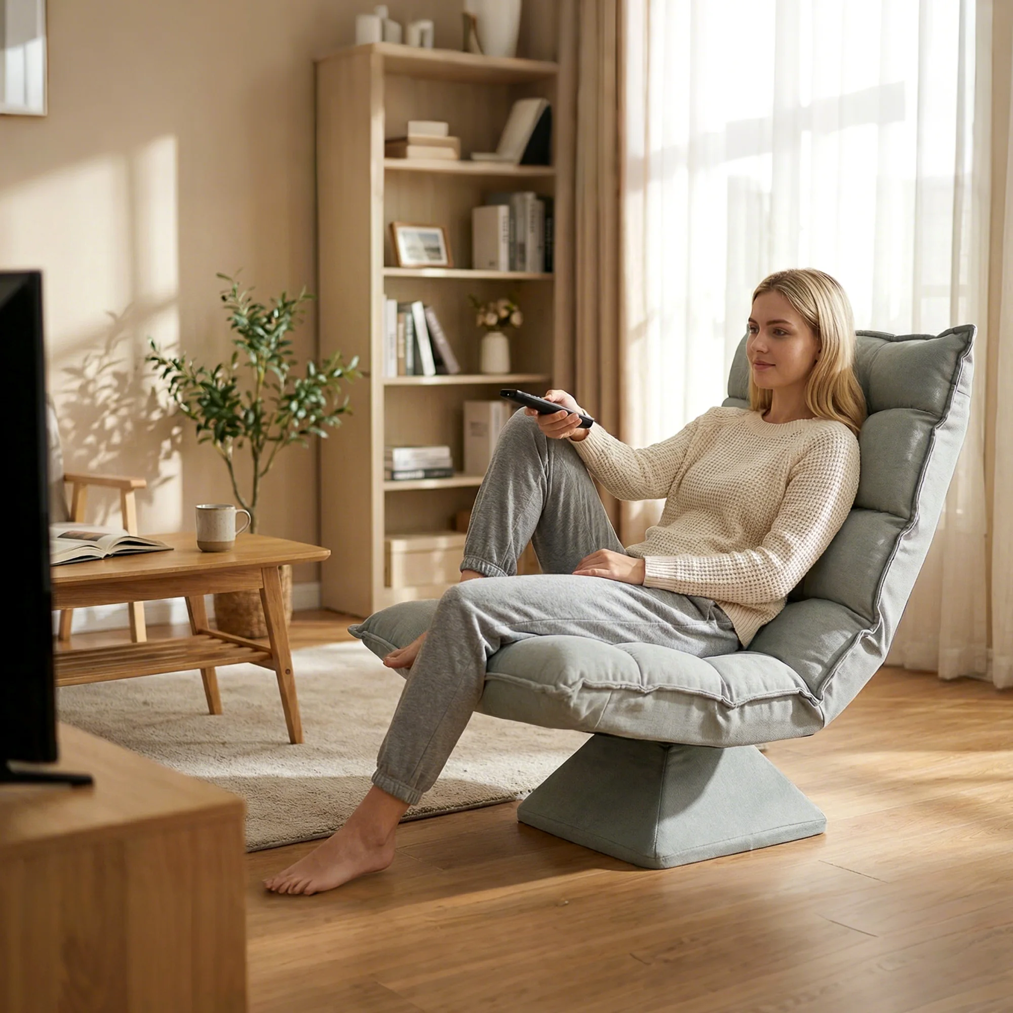 HOMCOM Bodenstuhl 360° drehbar Bodensessel mit Verstellbarer Rückenlehne Relaxsessel aus Mikrofasergewebe Meditationsstuhl Lazy Sofa für Fernsehen, Gaming, Lesen Blau\Hellgrau\Beige