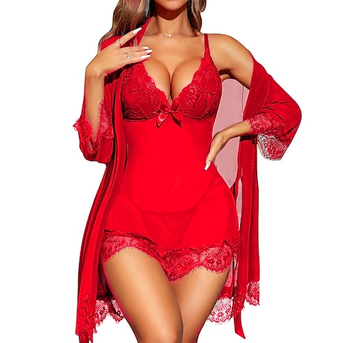 Set Noël Robe Sous-Vêtements Lingerie Babydoll avec string Maille Sexy Vilain pour Femmes Adultes Noël Nouvel An la veille de Noël Soirée Offrir des cadeaux Réunion de famille Robe Sous-vêtement
