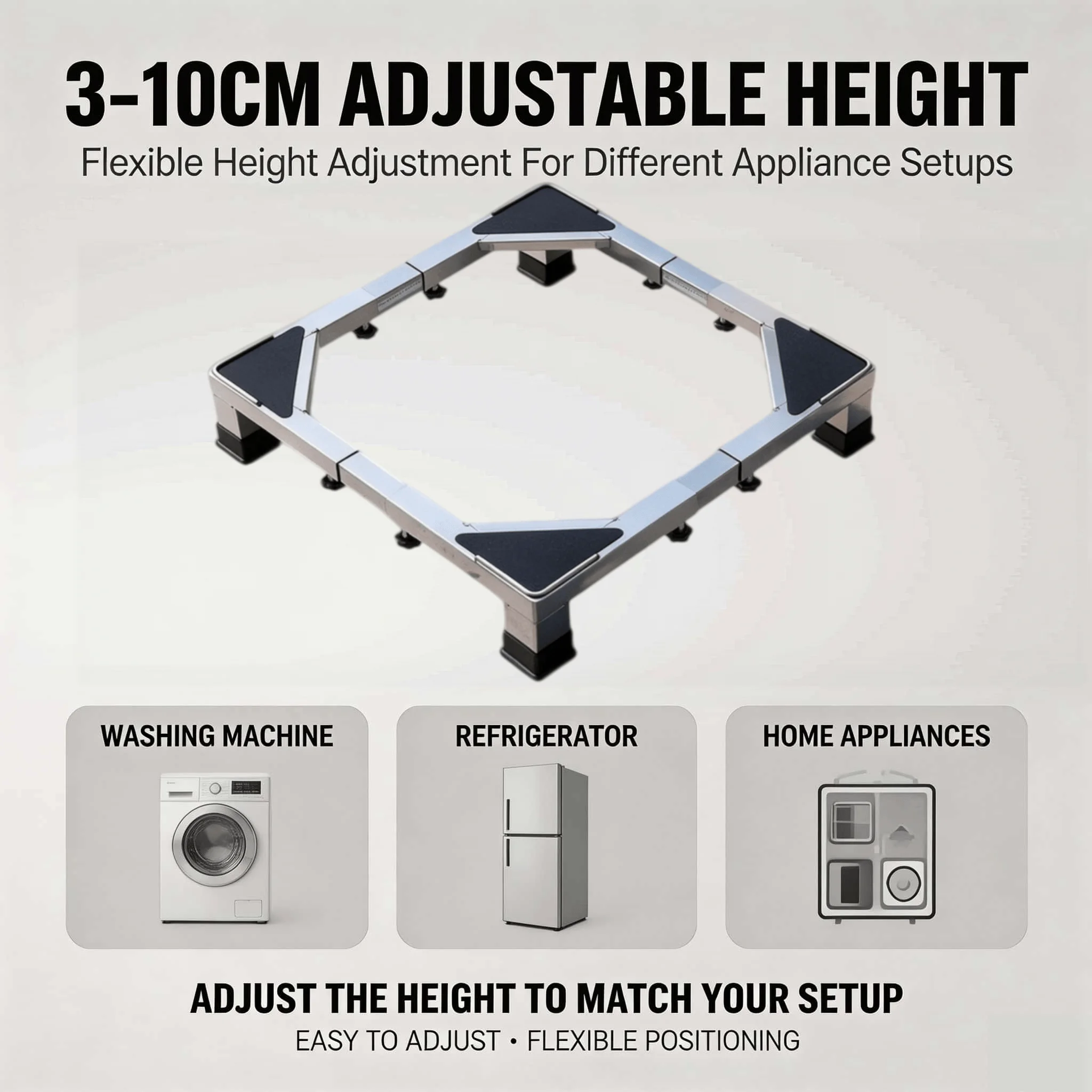 Socle réglable pour lave-linge, Support fixe pour appareils électroménagers, Base réglable en hauteur, Accessoire de cuisine et de maison