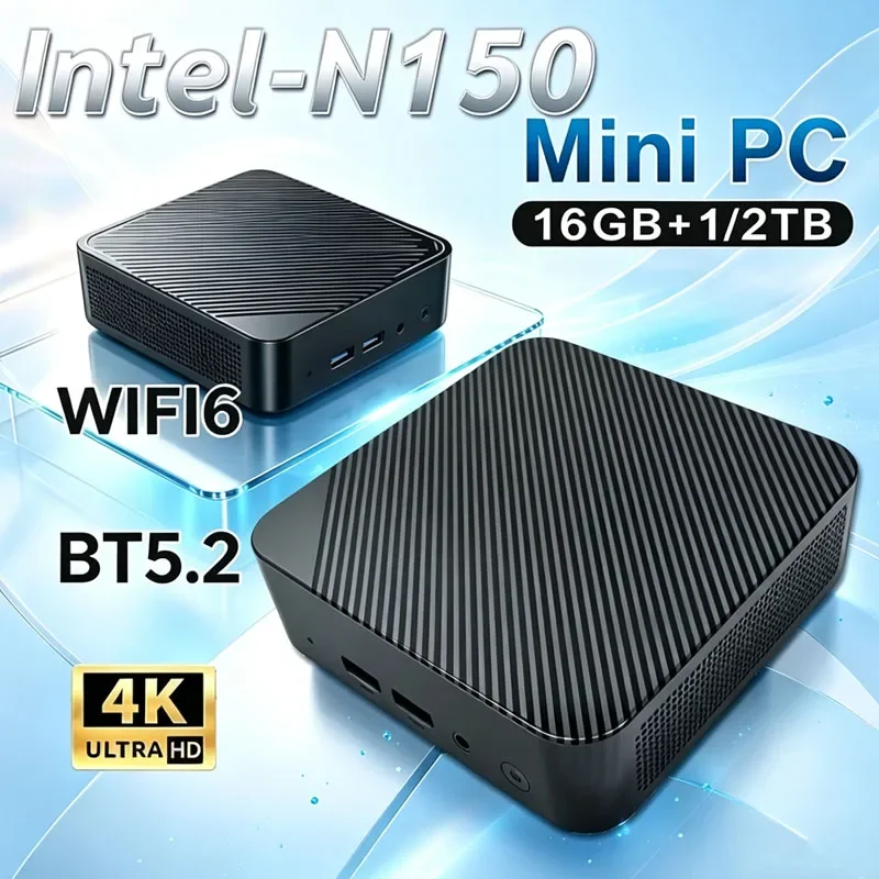 New Mini PC Computer Intel Core N150 PC Gaming Computer 8/16GB RAM 1TB 2TB M.2 SSD WiFi 6 BT5.2 4K HD Portable Desktop Pc