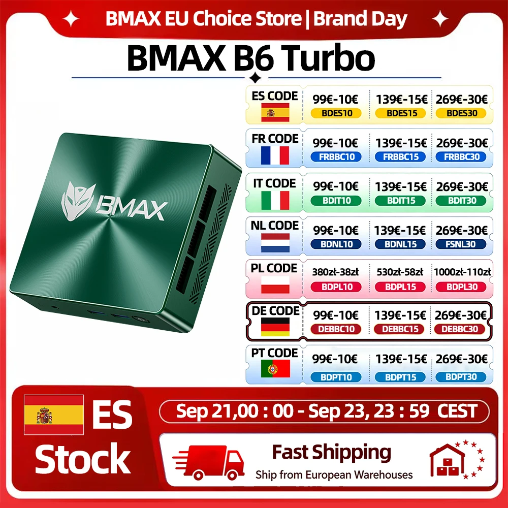 BMAX Mini-PC B6 Turbo, Intel Core i5 8257U, Windows 11, 16 GB RAM, 512 GB SSD, HDMI, USB, DP, Bluetooth, WLAN, Mini-PC.