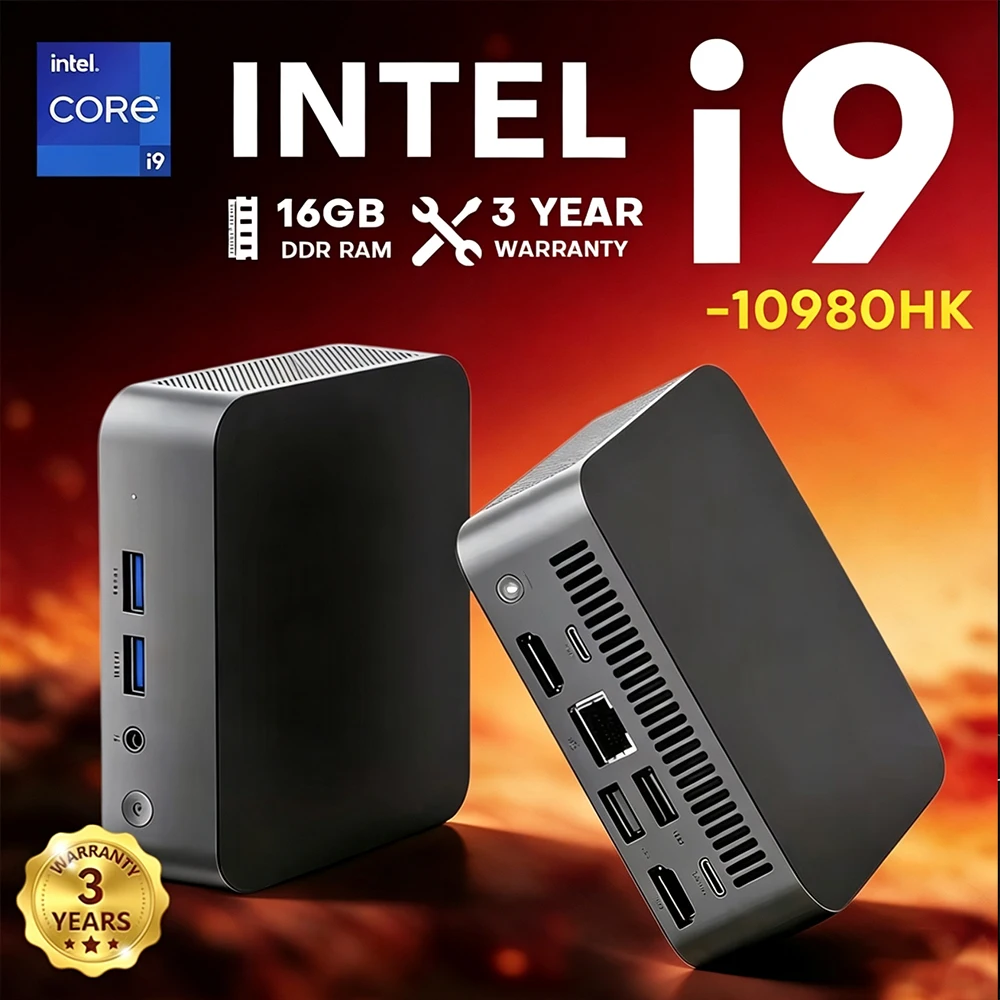 Mini PC 2026 Windows 11 Pro Intel I9-10980HK 16 Go de RAM 512 Go 1 To 2 To SSD PC Gamer Ordinateur de bureau de jeu 4K HD double WIFI 6 BT5.2