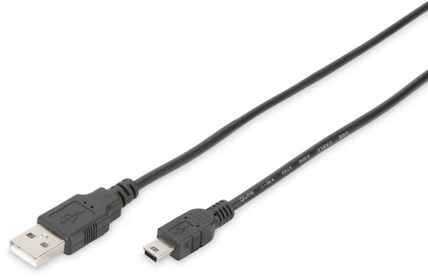 Digitus USB-Kabel USB 2.0 USB-A Stecker, USB-Mini-B Stecker 1.00 m Schwarz Rund, doppelt geschirmt DB-300130-010-S