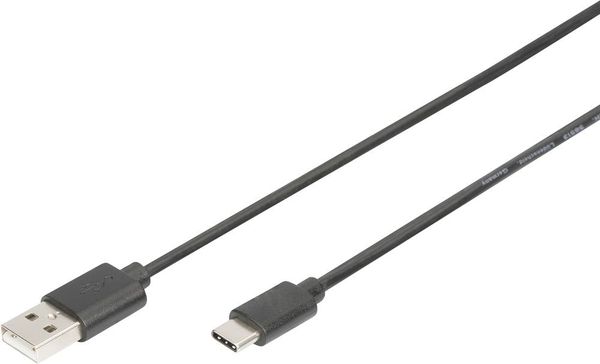 Digitus USB-Kabel USB 2.0 USB-C® Stecker, USB-A Stecker 1.00 m Schwarz Flexibel AK-300154-010-S