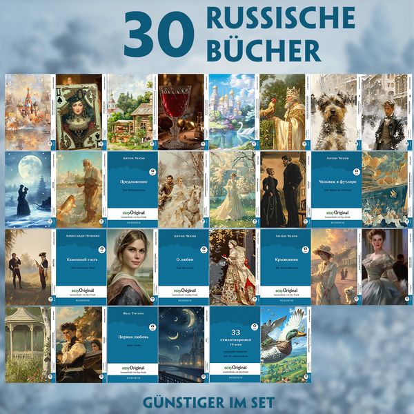 30 russische Bücher (30 Bücher + Audio-Online) - Frank-Lesemethode - Kommentierte zweisprachige Ausgabe Russisch-Deutsch, Set von Anton Pawlowitsch