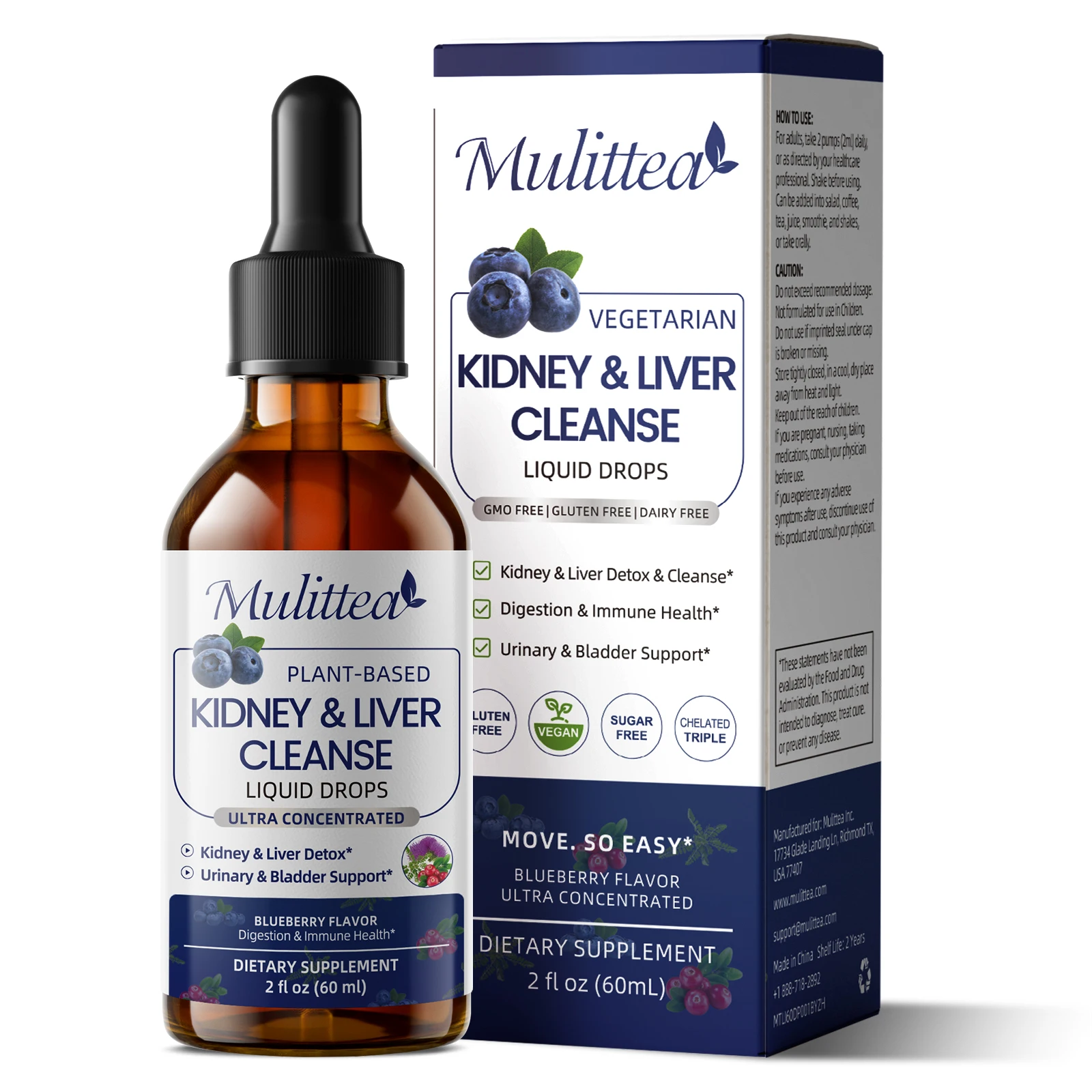 Mulittea 60ML Kidney & Liver Cleanse Drop Maintain Urinary Tract Health Support Liver Detox Kidney & Liver Detox & Cleanse Digestion & Immune Health Urinary & Bladder Support