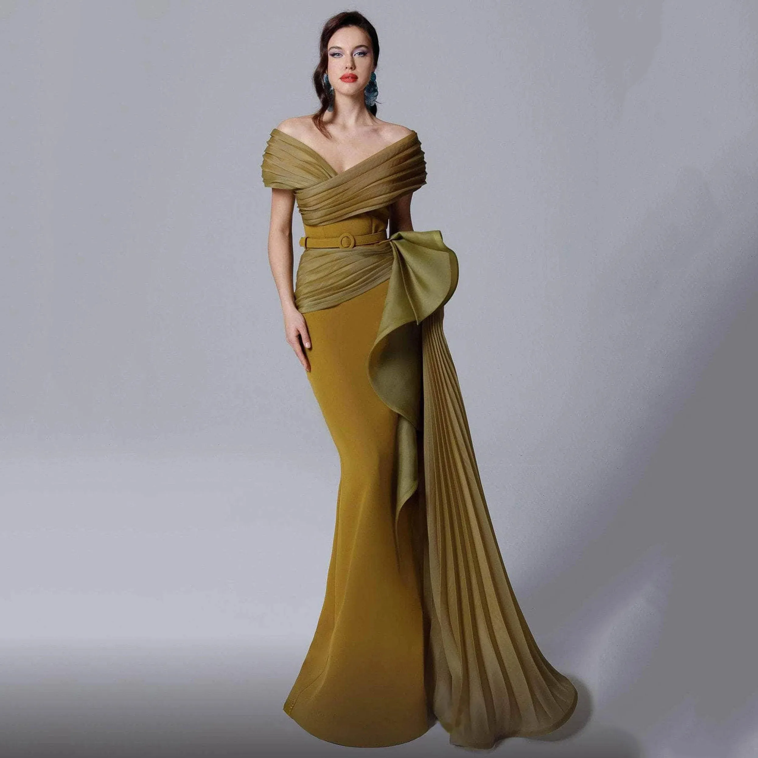 Mermaid Customized Mother of the Bride Dress Off The Shoulder Guest Dress With Belt Wedding Party Gown Robe Invitée Mariage