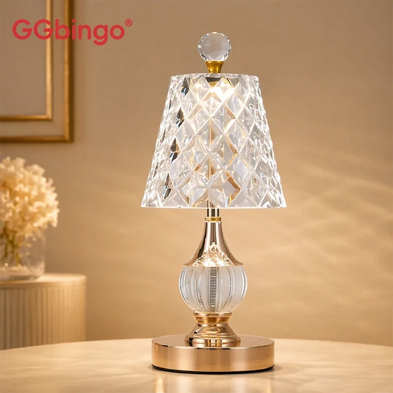 Lampe de bureau en cristal GGbingo, décoration intérieure, lampe de table LED, lampe de table de luxe, lampe de chevet rechargeable, lampe de lecture lampe de table led sans fil rechargeable lampe ambiance lampe de tab