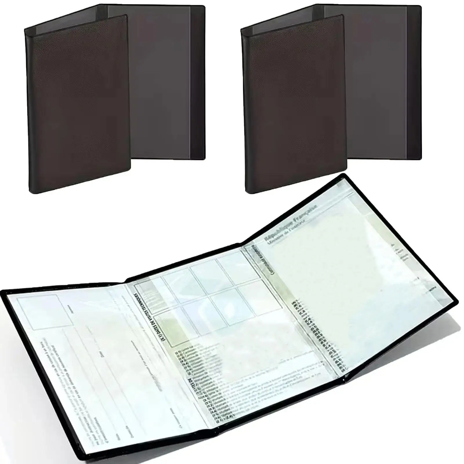 1/2 – Porte-cartes pour les documents d’immatriculation et d’assurance du véhicule – Étui transparent en plastique pour ranger les documents de voiture/moto (noir).