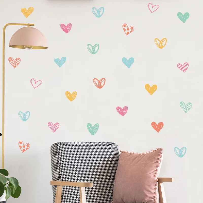 Bunte Herz-Wandaufkleber für Kinderzimmer und Kindergarten, Dekorative Abnehmbare Wandsticker für Schlafzimmer und Bett