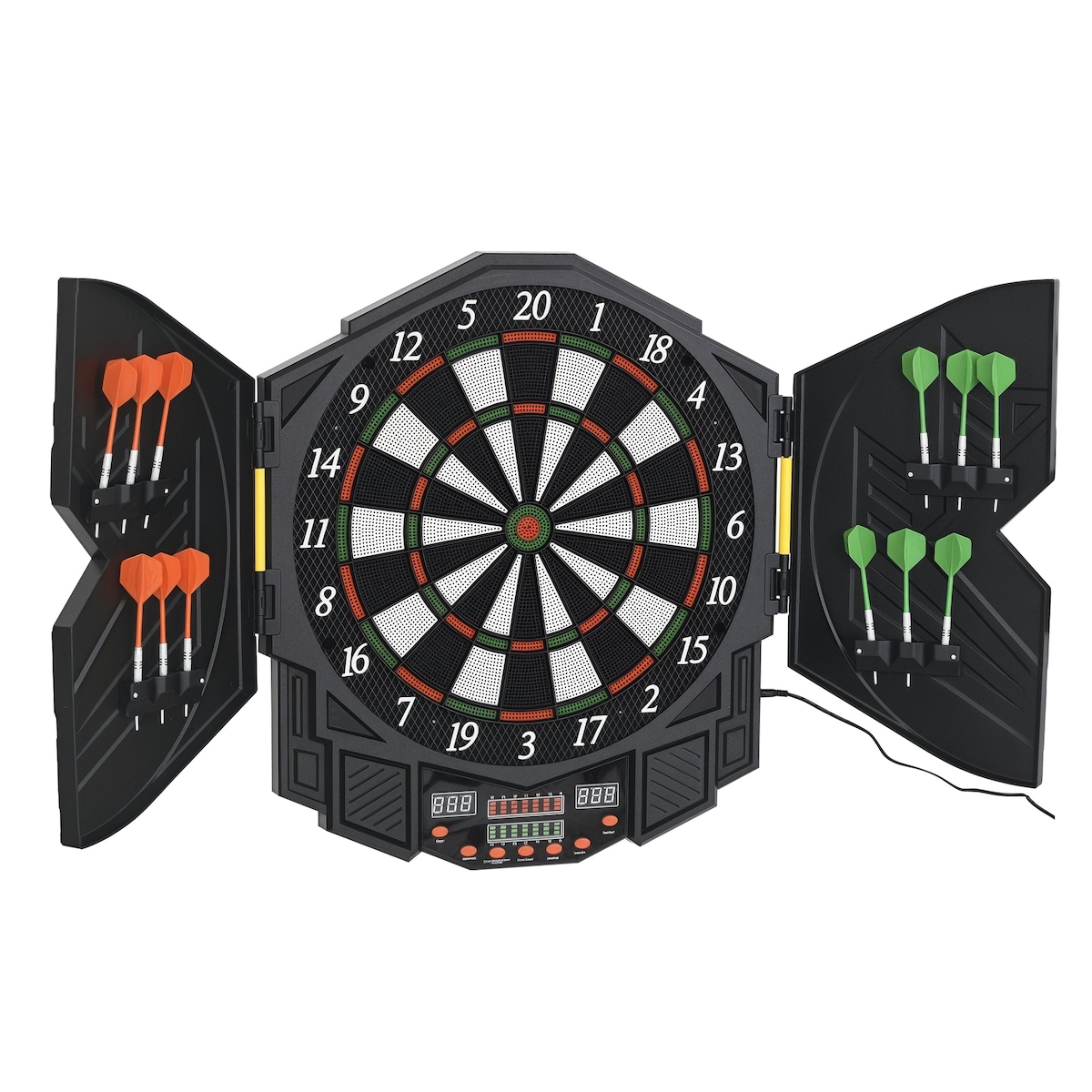 Helloshop26 - Elektronische Wand-Dartscheibe 49 x 55 x 5 cm automatische Zählung 27 Spiele modern aus schwarzem Kunststoff 21_0007135