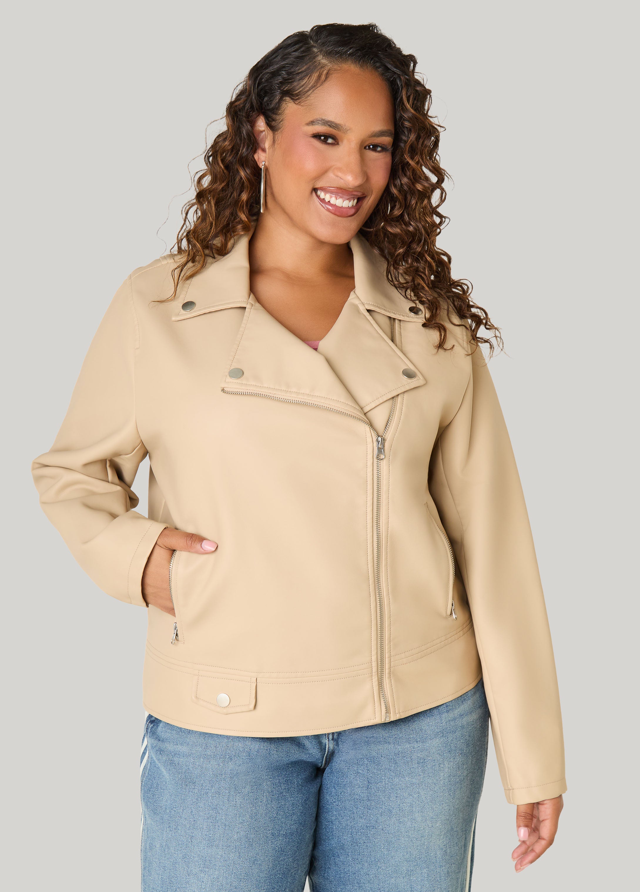 Plus Size Faux Leather Moto Jacket