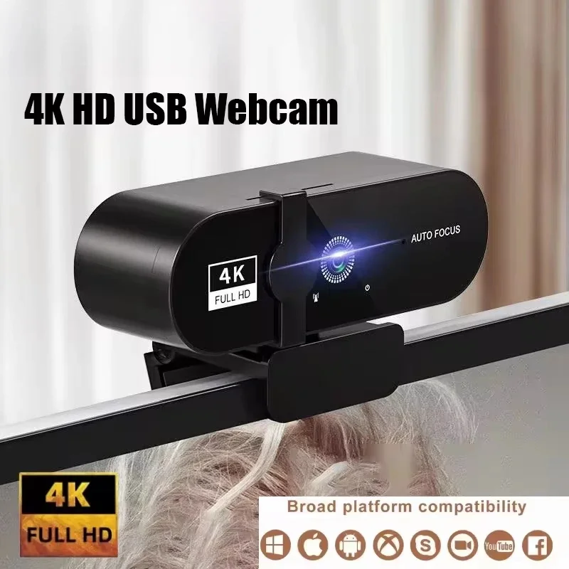 Webcam 4K, mini caméra 1080P, webcam Full HD 2K avec microphone, 30fps, webcam USB pour mise au point automatique, caméra vidéo pour PC portable