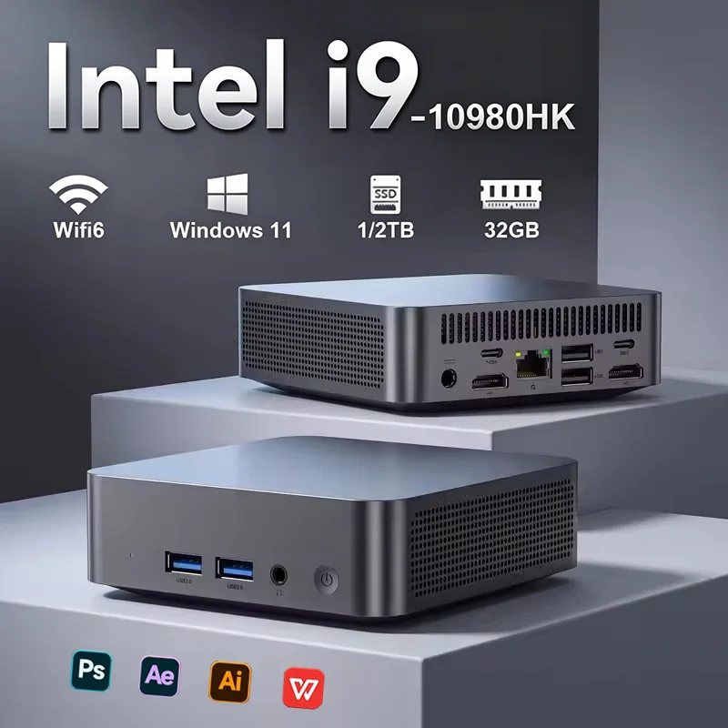2026 Tragbarer Intel Core I9-10980HK Computer Windows11 Pro 32GB RAM 1TB SSD Gaming-Computer Dual-Band WiFi6 Spiele-Mini-Desktop-PC