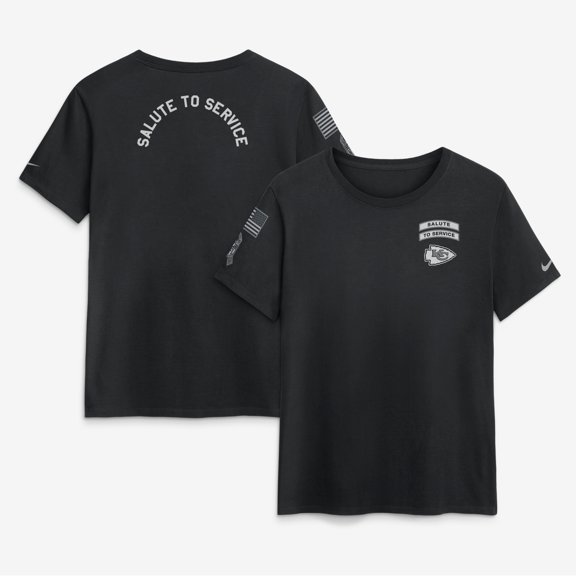 Schwarzes Nike Damen-T-Shirt „Kansas City Chiefs 2026 Salute to Service“