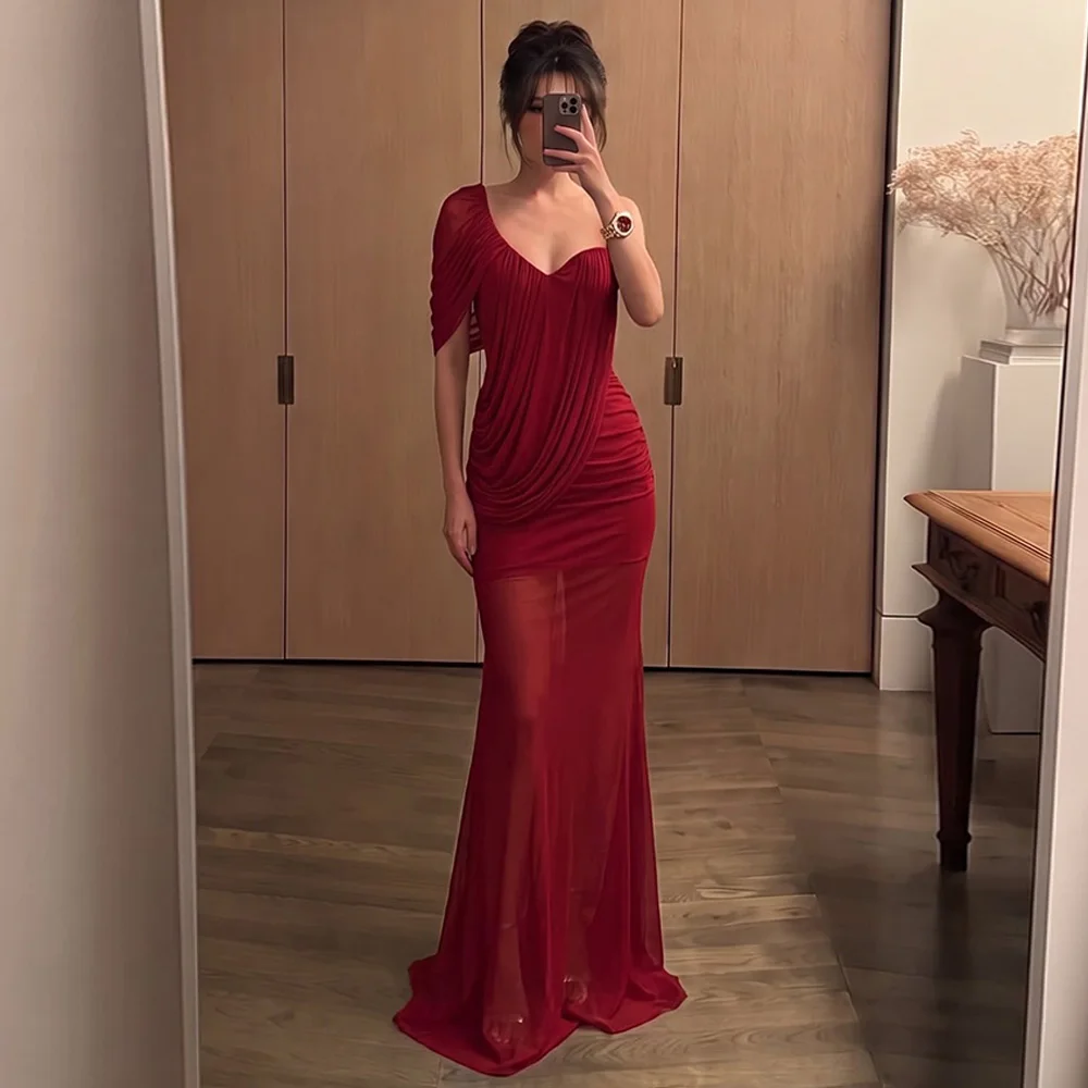 Customized Elegant One Shoulder Short Sleeves Evening Dress Mermaid Party Dresses Classic Backless Zipper Back Celebrity Gowns