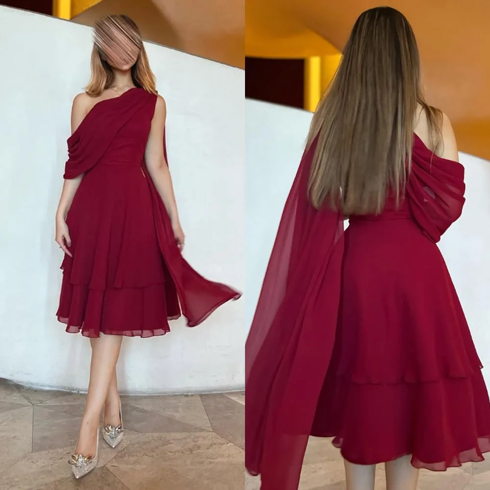 Customized High Quality Sleeveless Knee Length Wrinkle Zipper Red Tulle Dresses 파티복이브닝드레스 Evening Dresses Plus Size ชุดงานพรอม