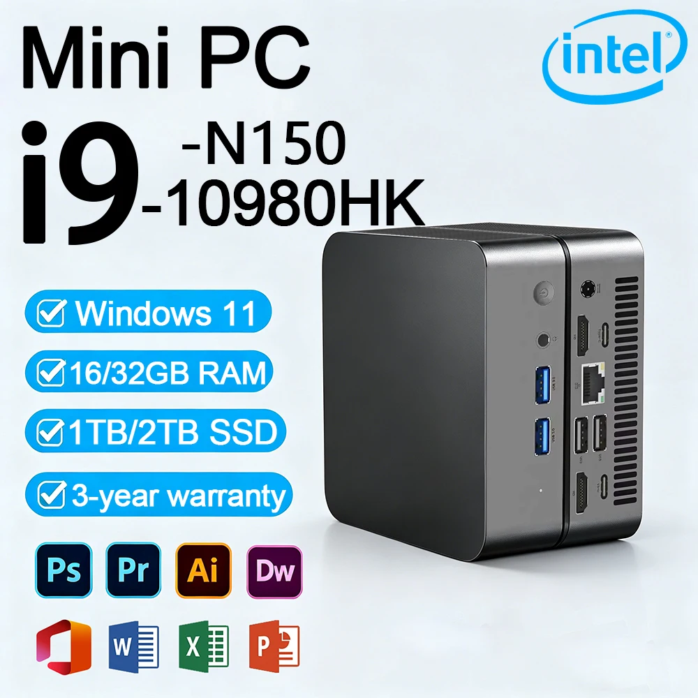 Intel I9 10980HK Intel N150 Mini PC Windows 11 16GB 32GB RAM 512GB 1TB SSD WIFI6 BT5.2 Office Study Desktop Computer PC